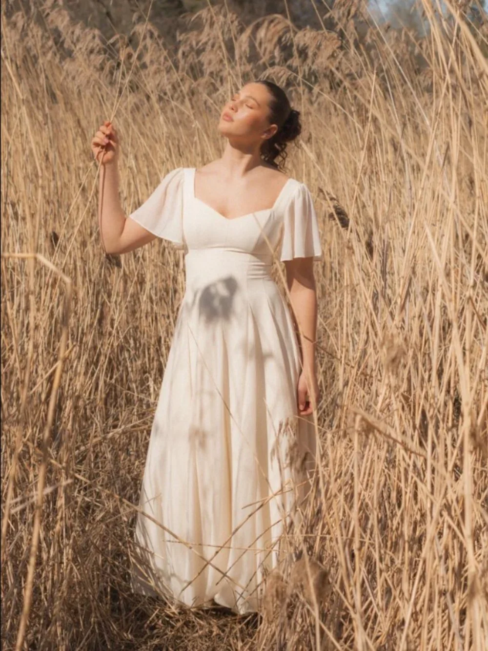 Murlong Cres - Alette Maxi Dress Flutter Sleeves - Ivory - Brand New/Never Worn